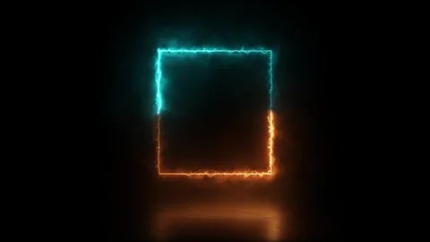 Neon square frame with blazing fire and cool ice energy on black background Stock Footage 333098017