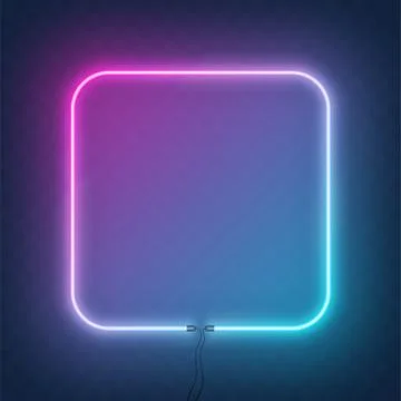 Neon square frame, border with wire. Neon lights sign. Vector abstract backgr Ilustración de archivo