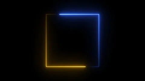 Neon square frame moving with blue yellow glow. Vidéo 331897231
