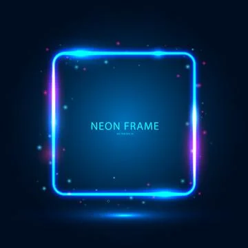 Neon square frame with shining effects and highlights on a dark background. Stock Illustration