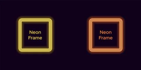 Neon square frame in yellow and orange color Stock Illustration
