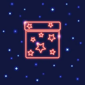 Neon square gift box icon in line style Illustrazione stock