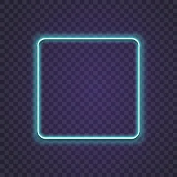 Neon square. Glow frame border. Glossy rectangle on wall. neon shape. Blue li Stock Illustration