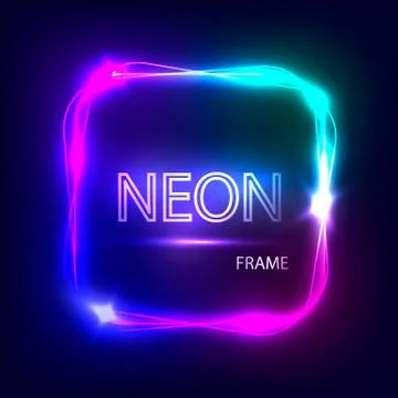Neon square glowing frame. Light banner with neon effect. Electric frame. Stock Illustration