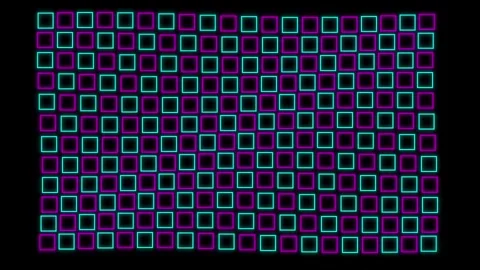 Neon square grid animation featuring glowing cyan and magenta frames on bla.. Stockbeeldmateriaal 343155171