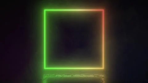 Neon square illuminate frame design loop. Abstract cosmic vibrant color square Stock Footage 242429196