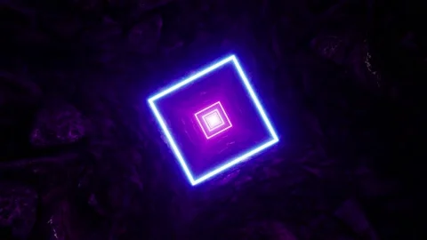 Neon Square Light in the Purple Cave Tunnel Background Stock Footage 201201793