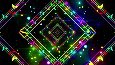 Neon Square Musical Notes Background Видео 345267463