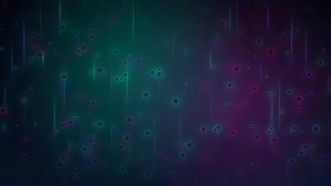 Neon square particles falling on a dark digital background Stock Footage 335942896