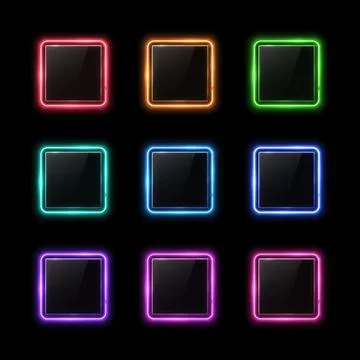 Neon square shape frame set with glass texture. Stock-Illustration