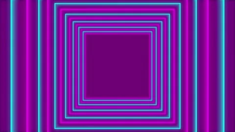 Neon square tunnel motion loop featuring vibrant purple and cyan glowing li.. Vídeo Stock 344309528