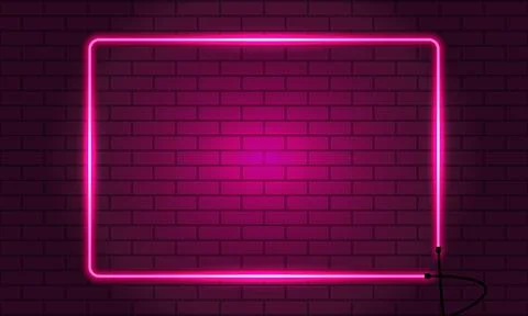 Neon squared clean frame on brick wall background. Pink. Vector Illustrazione stock