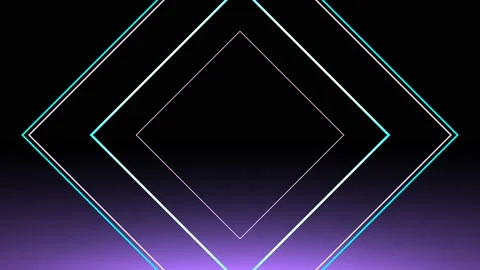 Neon squares casting light onto an endless floor approach the camera and fly Stock Footage 121464908