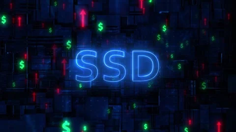 Neon SSD Storage Price Increase with Dollar Signs and Up Arrows Stock Footage 331294567