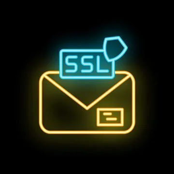Neon ssl certificate icon ensuring secure email communication Stock Illustration