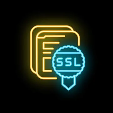 Neon ssl secure badge protecting website documents icon Stockillustratie