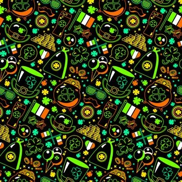 Neon St. Patrick Day Seamless Pattern イラスト素材