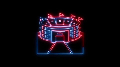 Neon stadium icon animation with glowing red and blue outlines. 動画素材 337081927