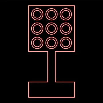 Neon stadium spotlight floodlight tower bright light red color vector illus.. Stock Illustration