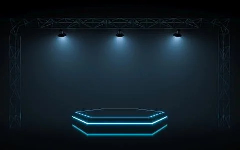 Neon stage with spotlight background. 3d rendering Stock Illustration
