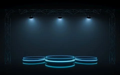 Neon stage with spotlight background. 3d rendering Stock Illustration