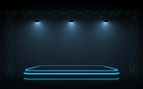 Neon stage with spotlight background. 3d rendering Stock Illustration