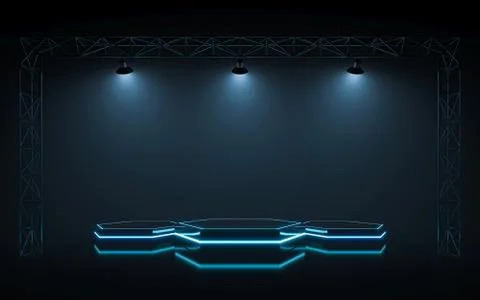 Neon stage with spotlight background. 3d rendering Stock Illustration