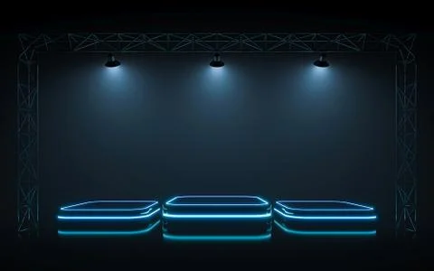 Neon stage with spotlight background. 3d rendering Stock Illustration