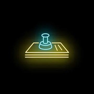 Neon stamp validating document icon on black background Stock-Illustration