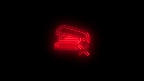 Neon stapling off icon glowing black background animation Stockbeeldmateriaal 289637642