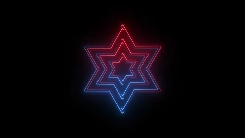 Neon star of david glowing with red and blue light lines Stock Footage 345197674