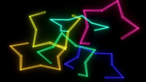 Neon star patterns dancing through the dark space to vibrant beats Stock Footage 296042037