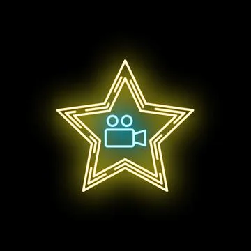 Neon star with video camera icon for cinema Stock Illustration