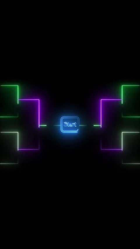 Neon Start Button with Green and Purple Geometric Lines on Black Background.. Stock Footage 337461168