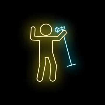 Neon stick figure singing performing entertainment icon Stock Illustration