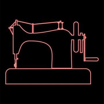 Neon stitching machine Sewing machine Tailor equipment vintage red color ve.. Stock Illustration