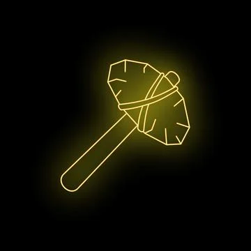 Neon stone axe glowing in the dark Illustrazione stock