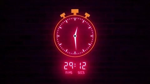 Neon Stopwatch Countdown Timer Animation on Brick Wall Background Stock Footage 330789495