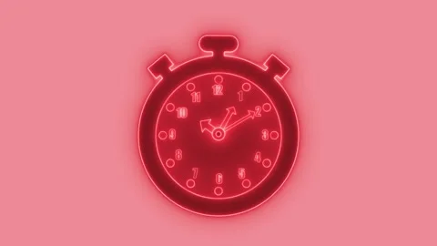 Neon Stopwatch Icon on Peach Background Animation, Neon glowing stopwatch i.. Stock Footage 307066019