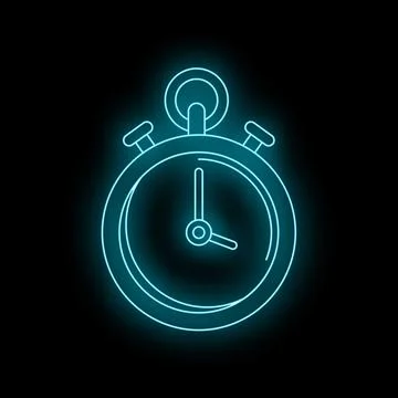 Neon stopwatch measuring time and deadline countdown Stock Illustration