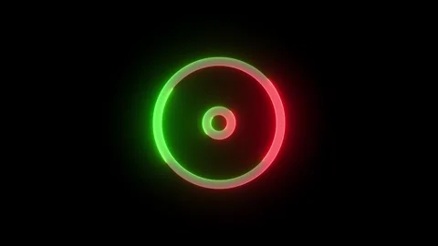 Neon storage optical disk icon green red color glowing animated black background Stock Footage 269496381