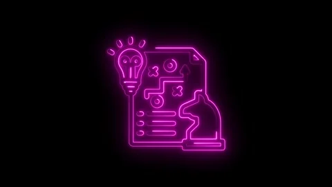 Neon Strategy Plan Lightbulb Chess Piece Icon Glowing Pink Abstract Background Stock Footage 333957501