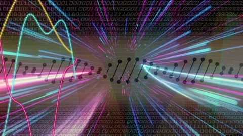 Neon streaks starting from center, dot chain oscillating, waveforms sweeping in Stock Footage 334858408