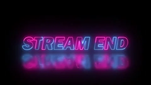 Neon Stream End text glowing in blue and pink with reflection on dark background Stock Footage 339661194