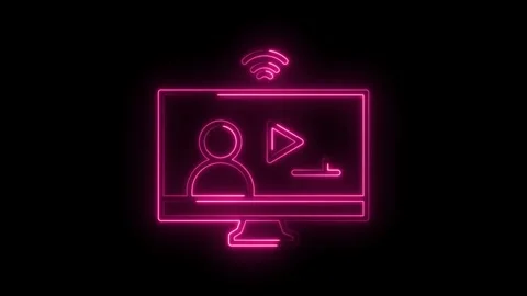 Neon stream video webinar online conference training tutorial pink outline .. 動画素材 314536341
