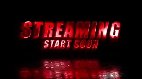 Neon streaming start soon text in red color with reflection on black background Stock Footage 334807514
