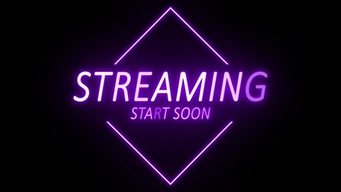 Neon streaming start soon text animation with purple diamond, live broadcasts Stock Footage 335630226