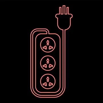 Neon strip multi plug network filter smart power tripled wire socket adapte.. Illustrazione stock