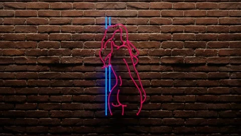 Neon stripper sign on a brick wall. Glow… | Stock Video | Pond5