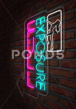 Neon stripper sign on a face brick wall Stock Illustration